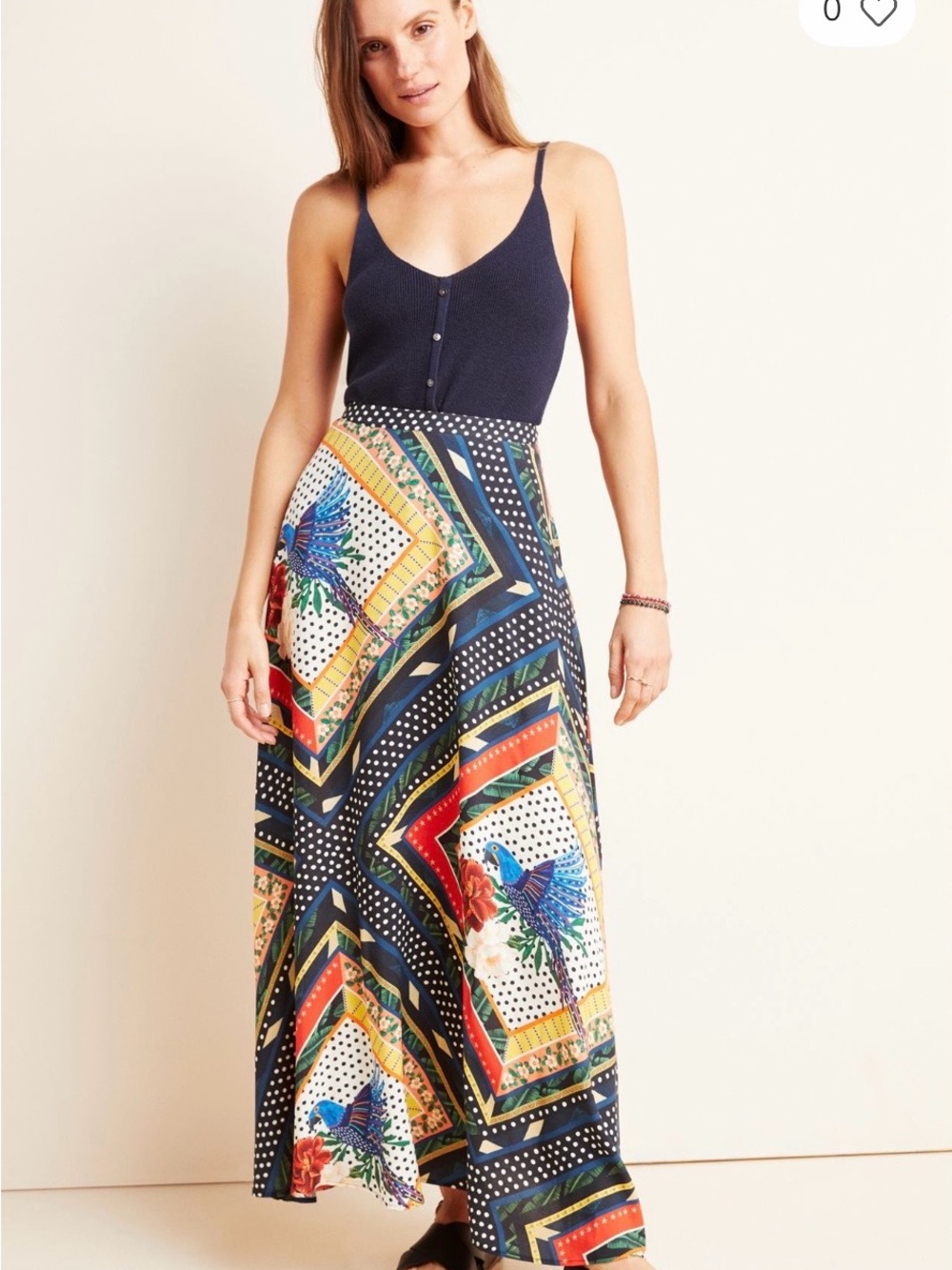 FARM Rio Navy Multicolor Geometric & Floral Maxi Skirt